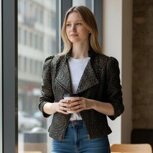 ASOS Gorgeous Black & Lurex Gold Cropped Asymmetrical-Zip Jacket